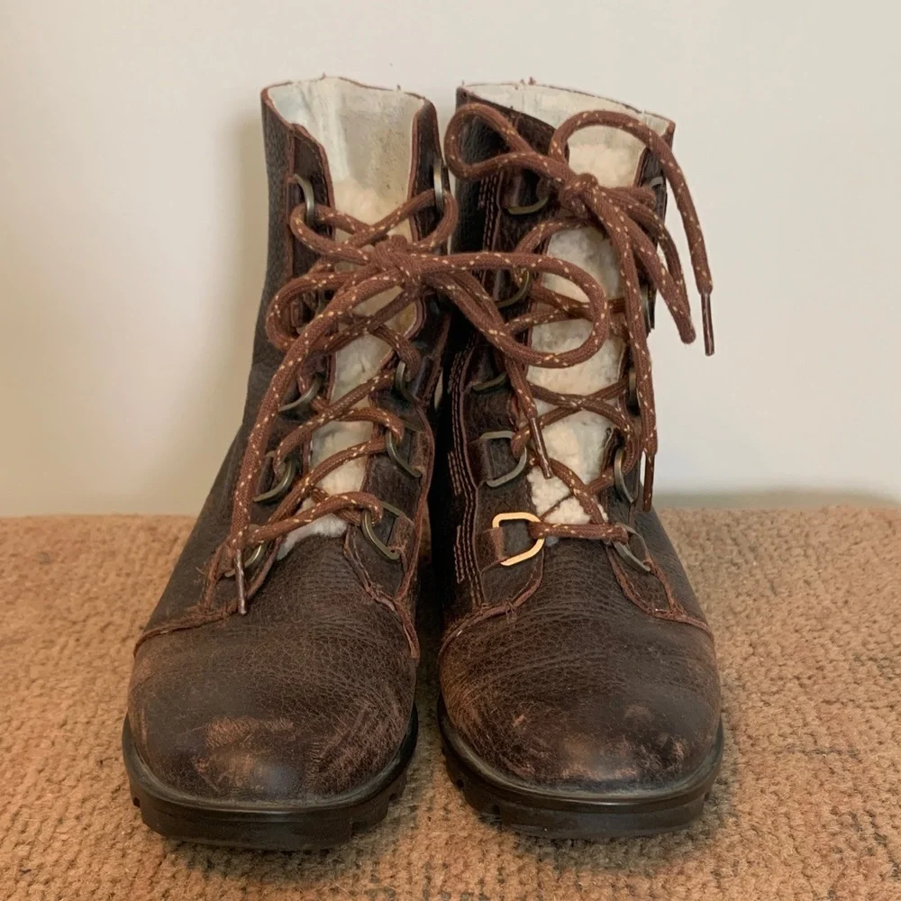 Sorel Brown Winter Leather Sherpa Boots 8 - Picture 5 of 10